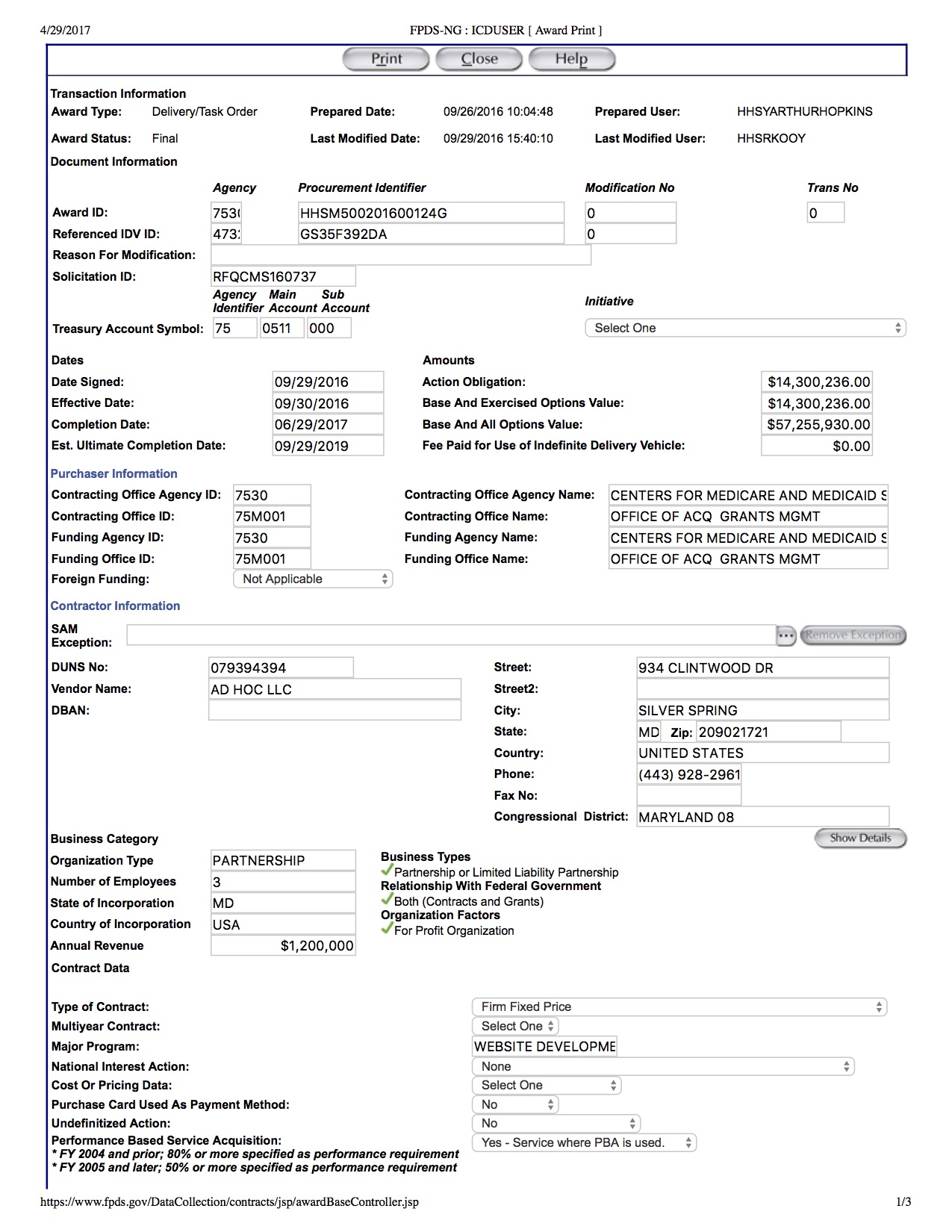 CMS WDS Contract Award 58M DXO