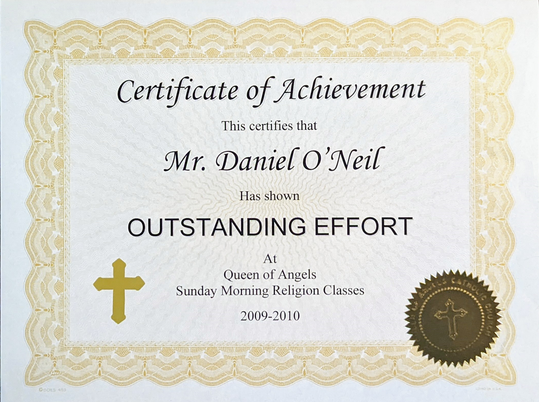 “Outstanding Effort” Certificate for Teaching CCD