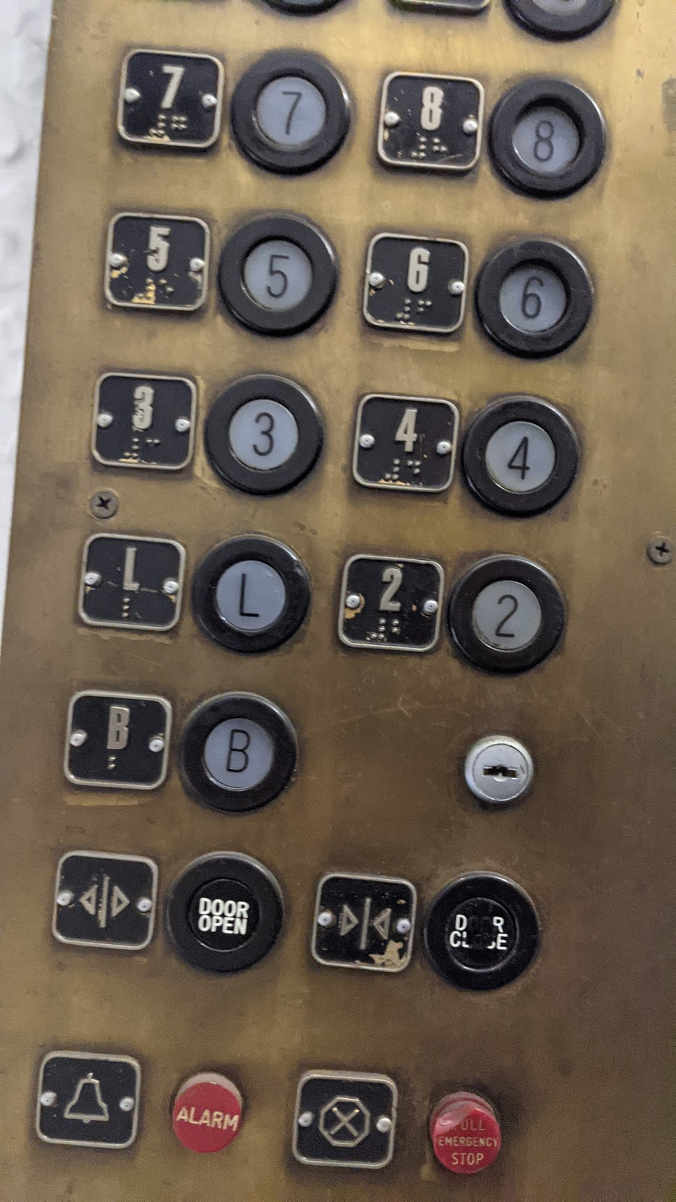 Car operating panel on an elevator in Brooklyn.